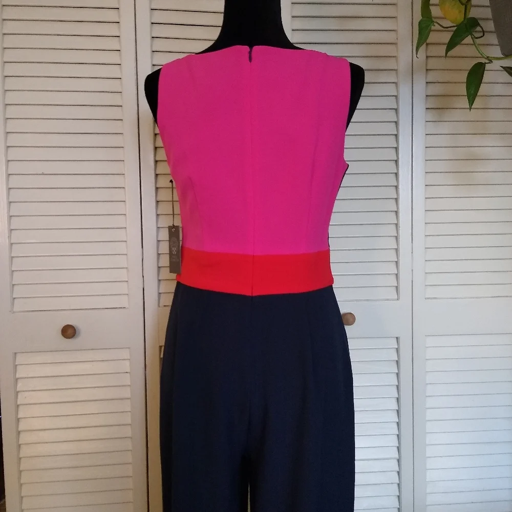 NWT Vince Camuto Navy Colorblock Sleeveless Wide-Leg Jumpsuit Sz 6 Pink Red - Picture 3 of 14